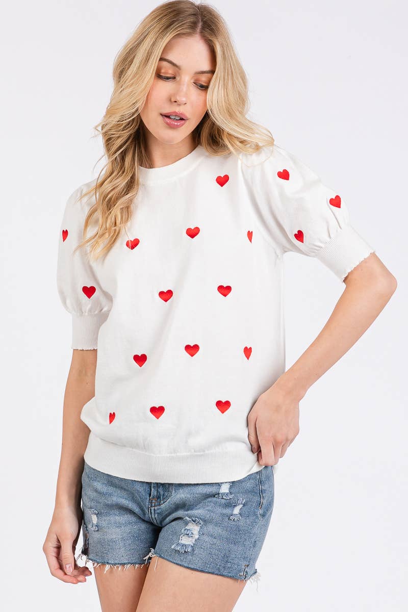 VALENTINES HEART SWEATER SHORT SLEEVE TOP