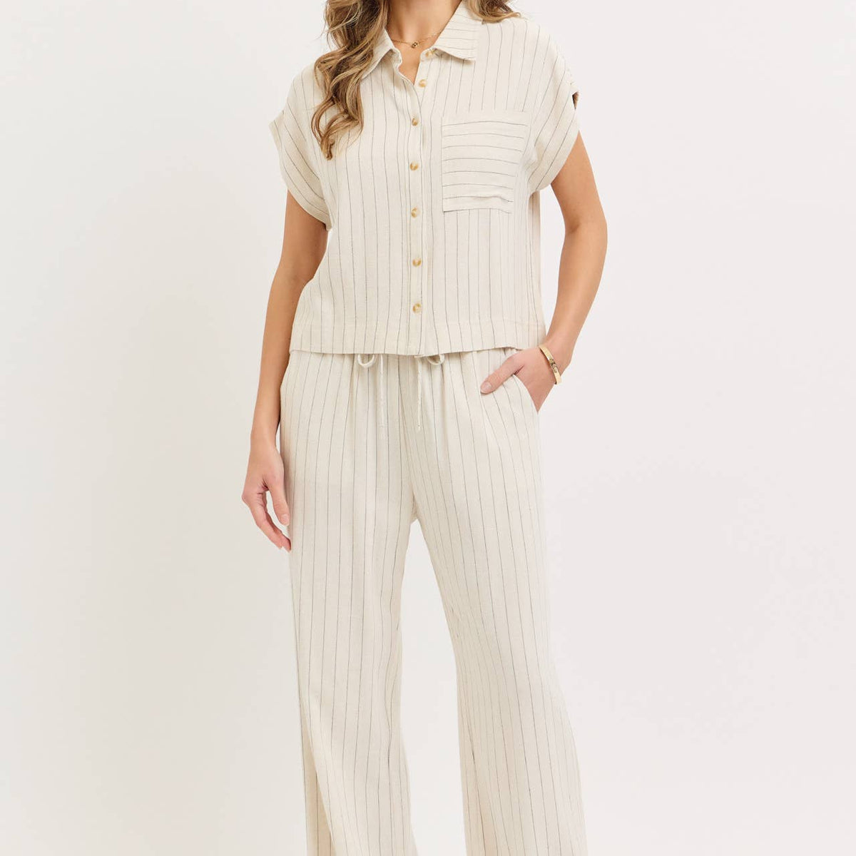 Linen Blend Striped Pull on Pants
