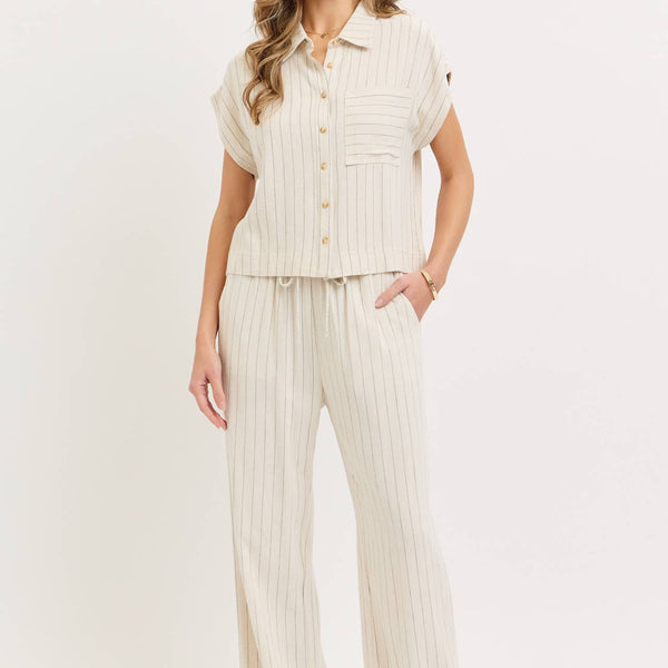 Linen Blend Striped Pull on Pants