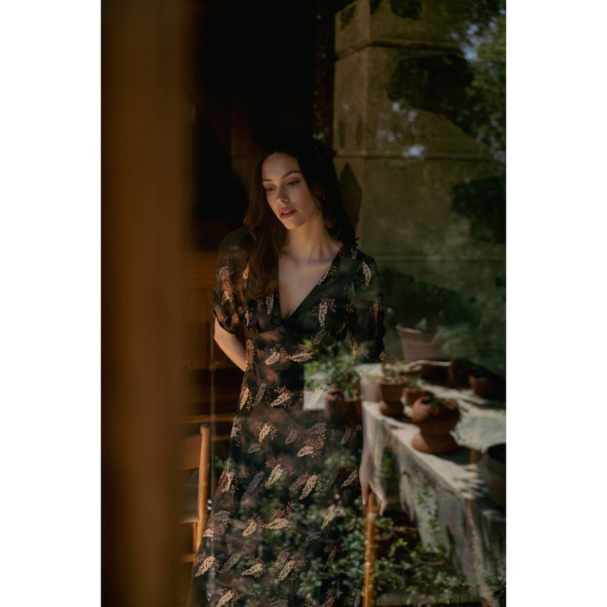 Leaf Print Satin Dress
