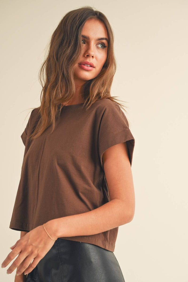 Round Neck Cuffed Sleeve