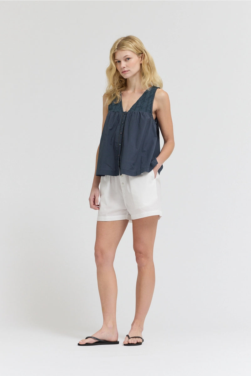 Cotton V-Neck Eyelet Tank