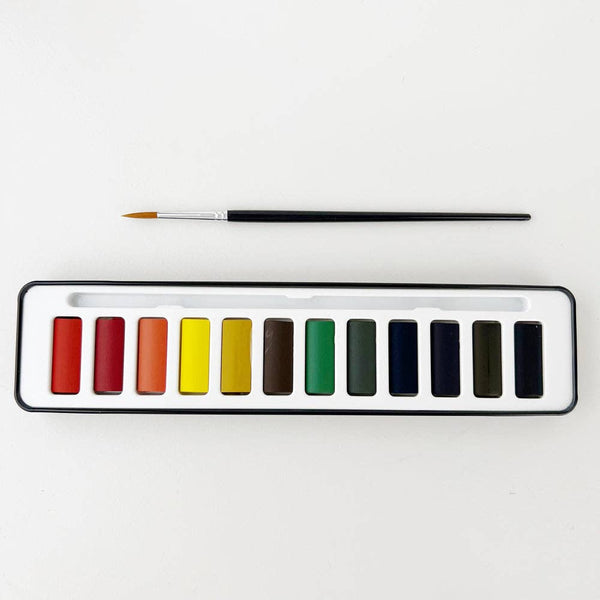 Watercolor paint set with brush by Emily lex studio