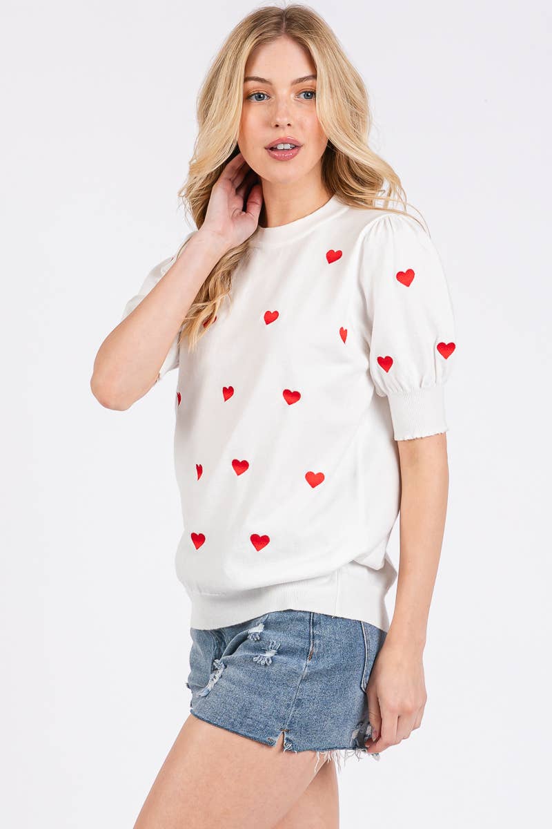 VALENTINES HEART SWEATER SHORT SLEEVE TOP