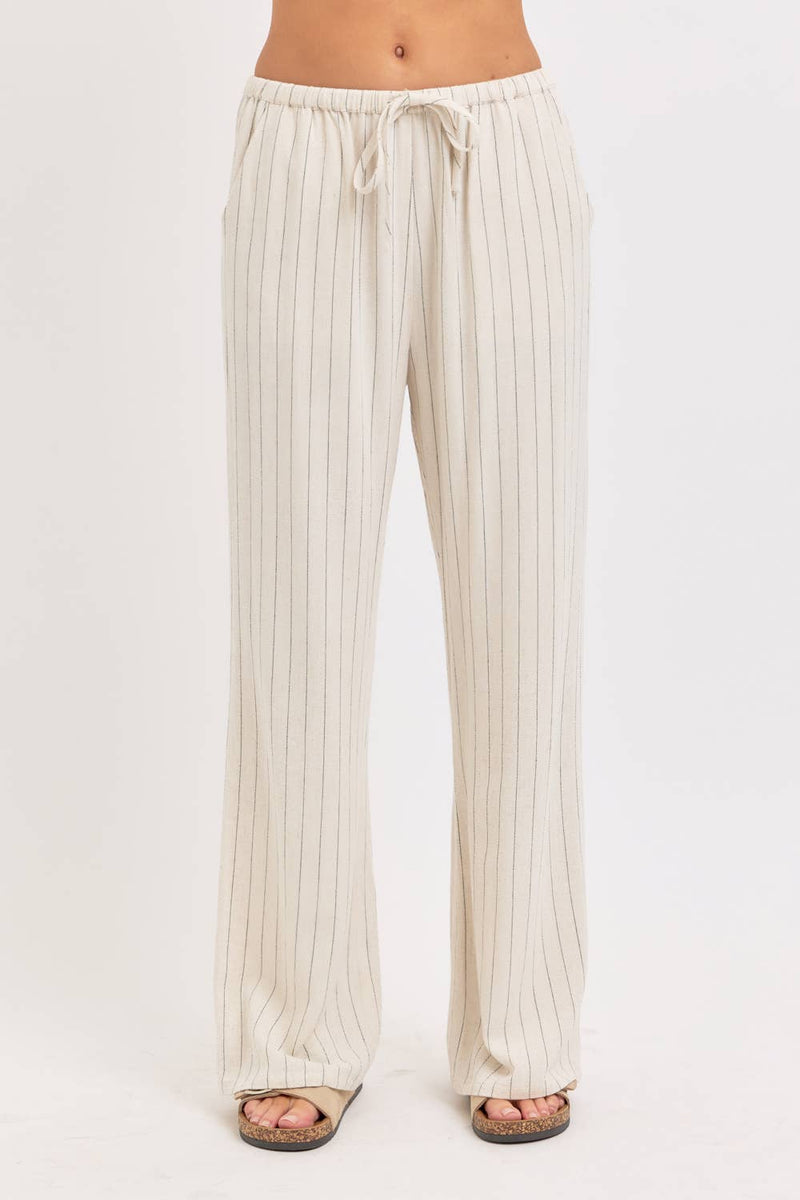 Linen Blend Striped Pull on Pants