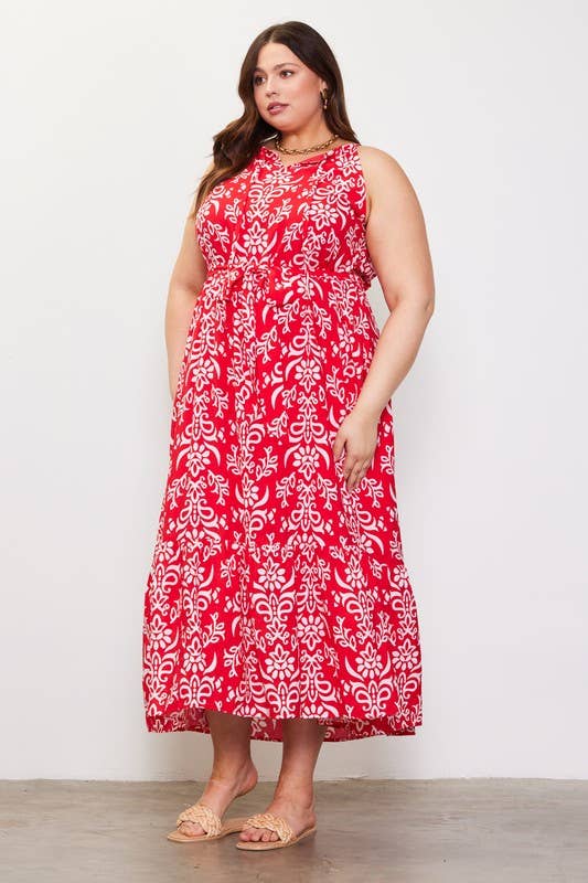 Printed Halter Neck Maxi Trepeze Dress- Curvy