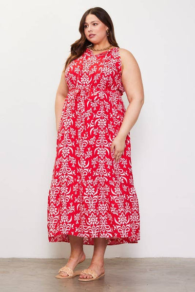 Printed Halter Neck Maxi Trepeze Dress- Curvy