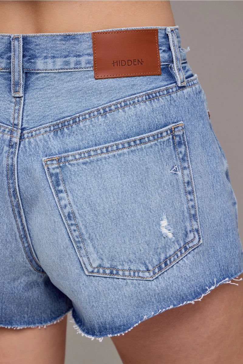 Medium Light High Rise Relaxed Shorts- Hidden