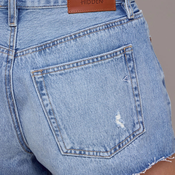 Medium Light High Rise Relaxed Shorts- Hidden