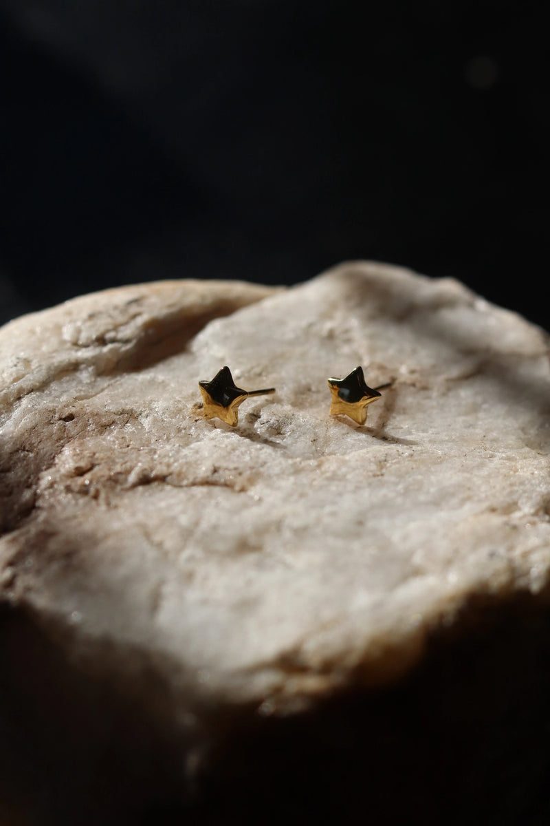 Gold Star Studs, 18k Gold Plated, Stainless Steel