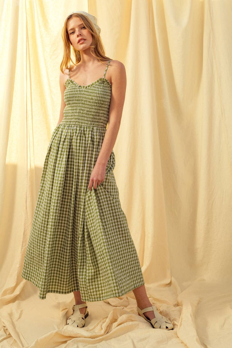 Gingham Print Long Dress