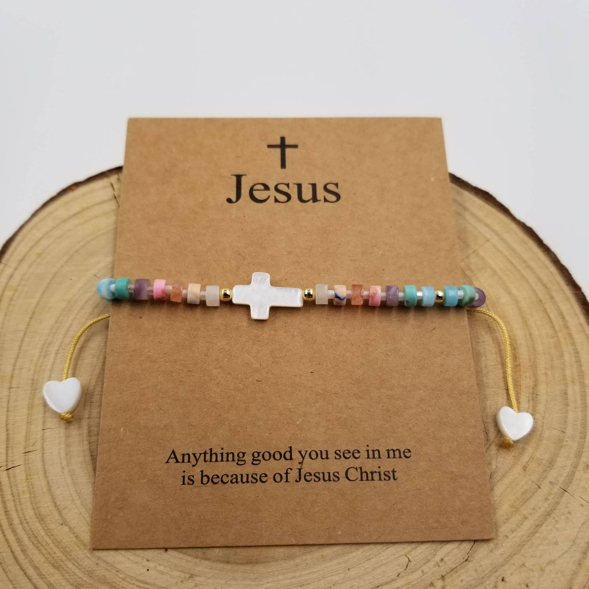 Natural Stone Cross Jesus Bracelet