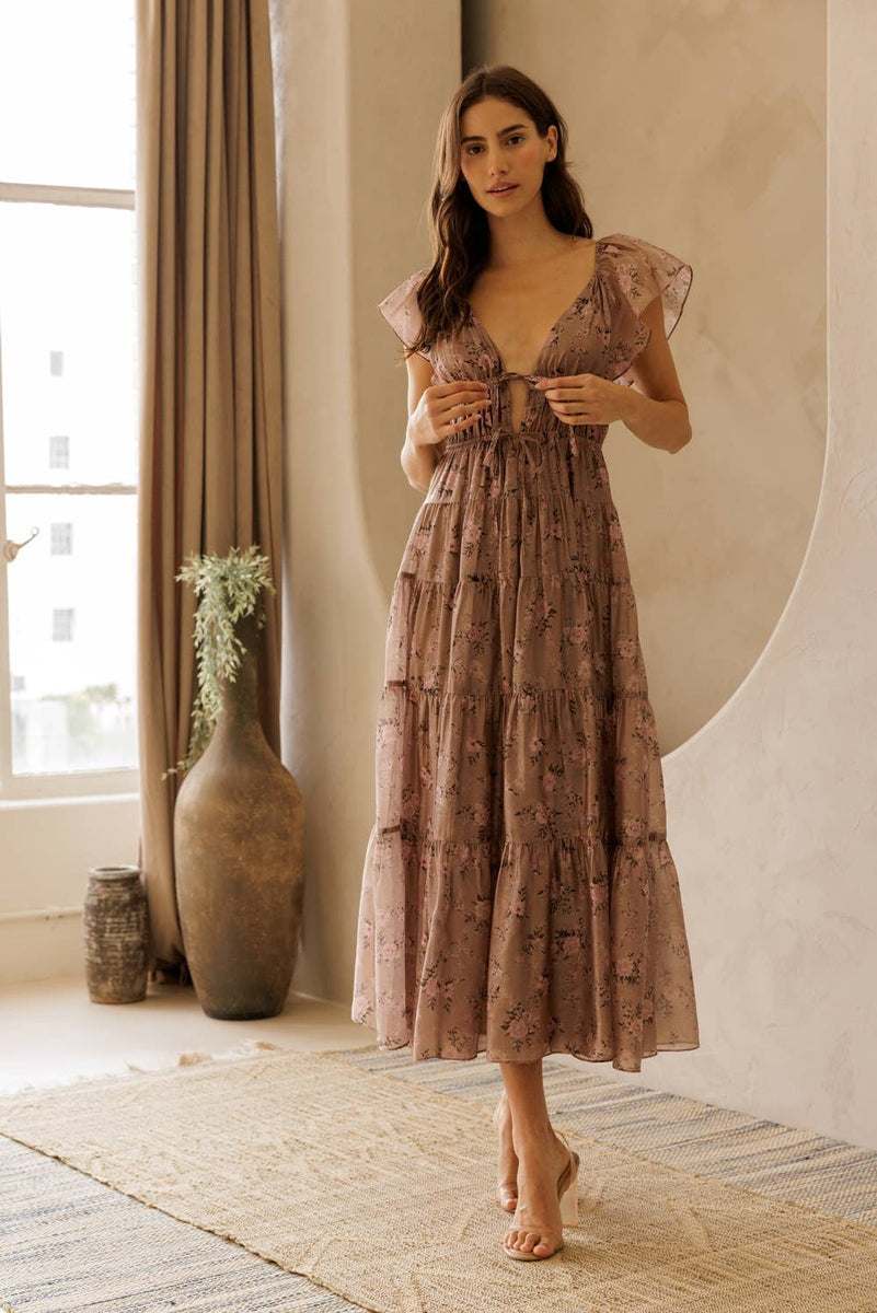 Tilly Floral Tie Front Midi Dress