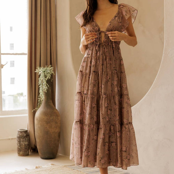 Tilly Floral Tie Front Midi Dress