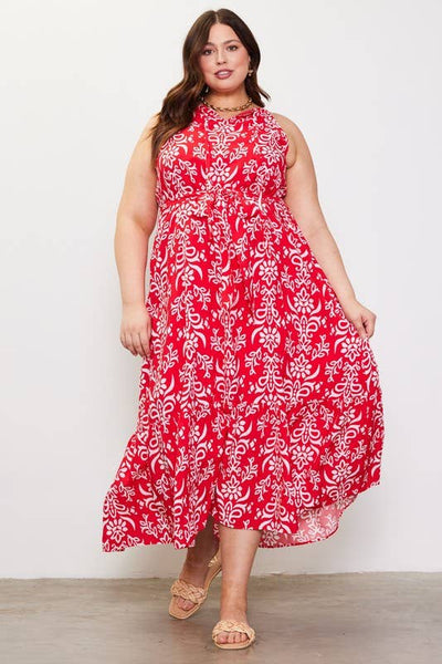 Printed Halter Neck Maxi Trepeze Dress- Curvy