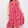 Printed Halter Neck Maxi Trepeze Dress- Curvy