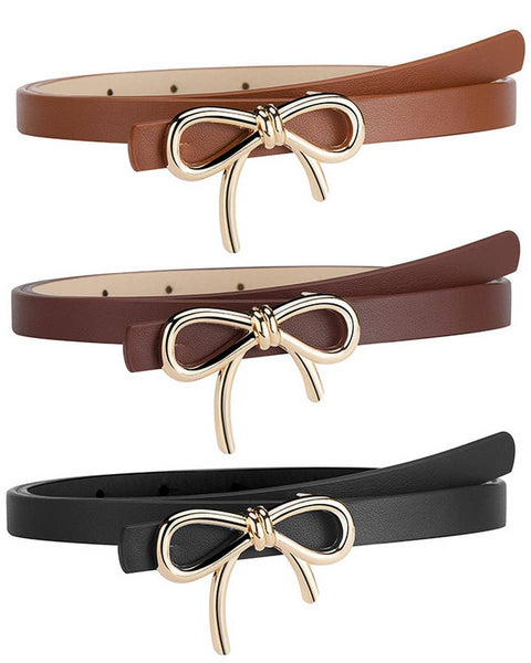 Bowtie PU Leather Skinny Belt