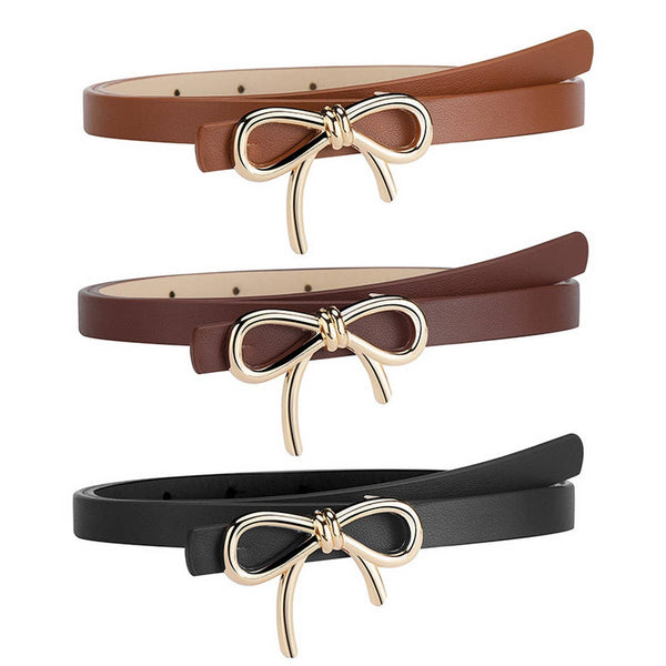 Bowtie PU Leather Skinny Belt