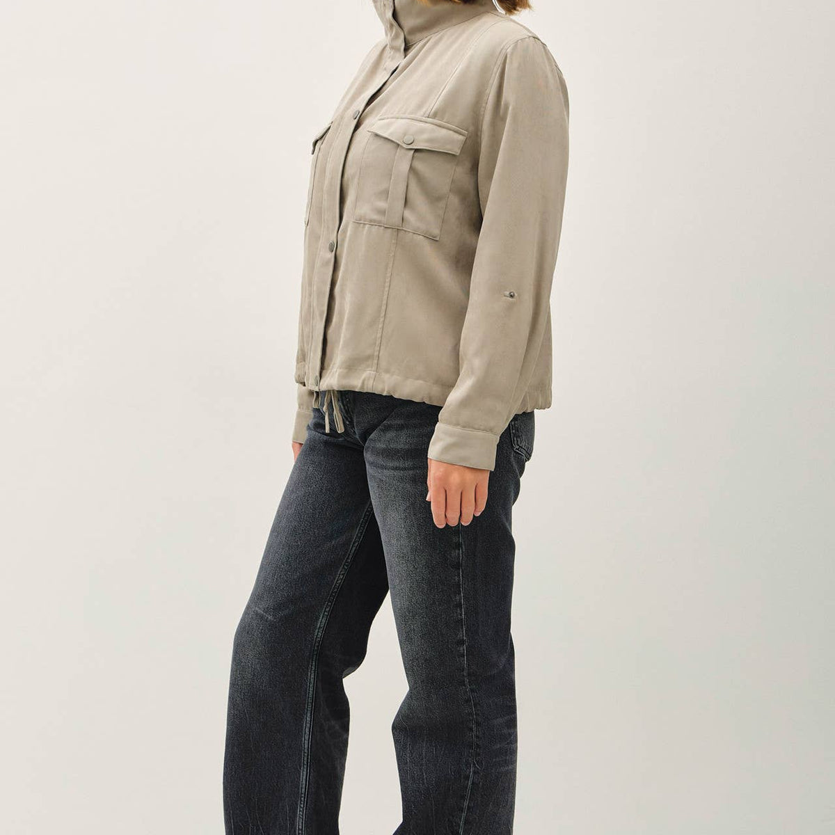 Cropped Utility Zipper Safari Jacket-Curvy
