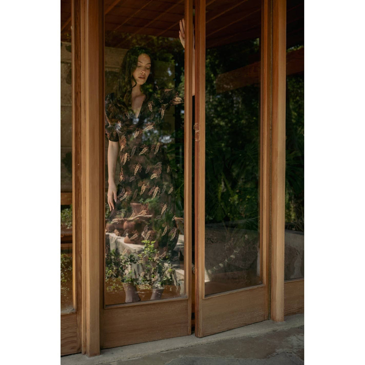 Leaf Print Satin Dress