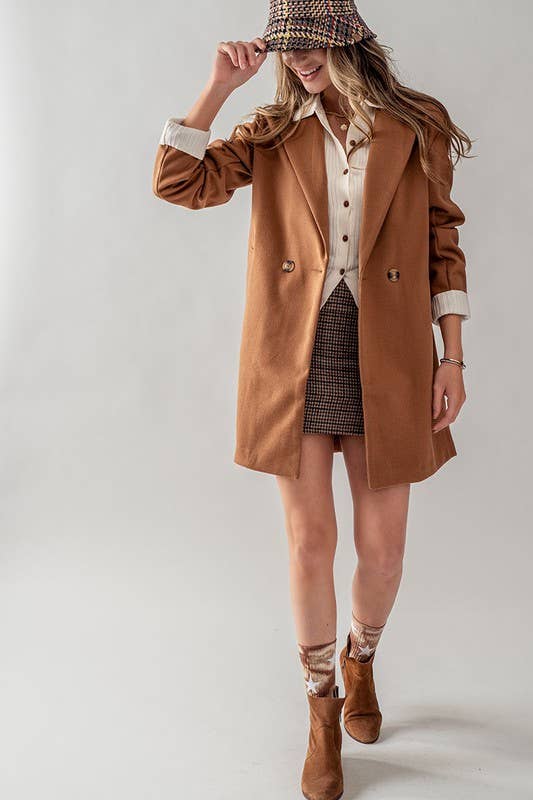 Double Breasted Notched Lapel Overcoat