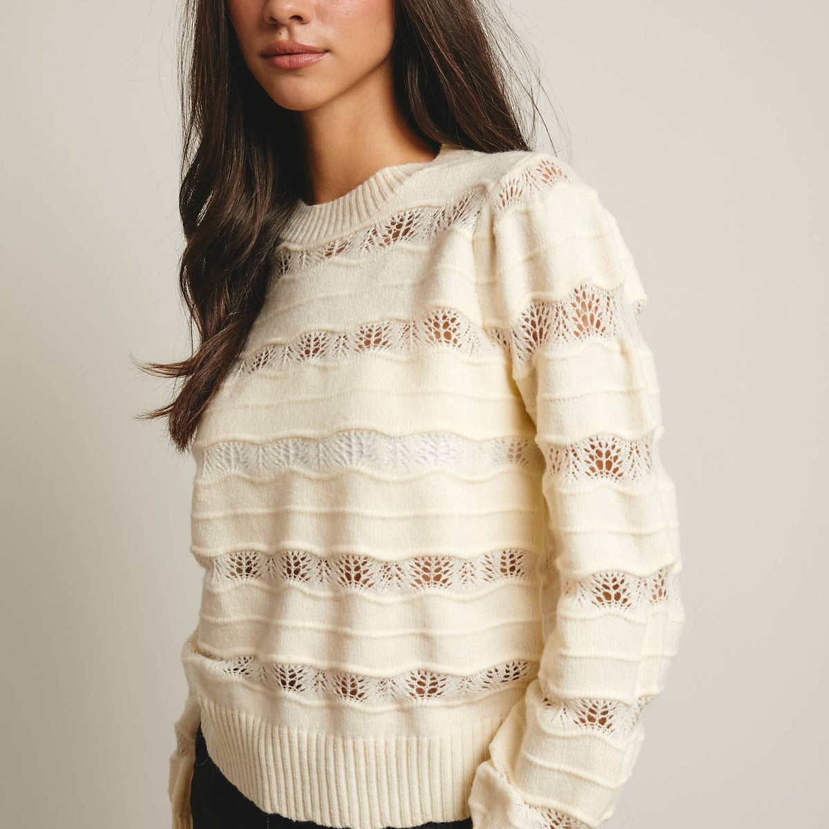 Olivia Pointelle Stripe Knit Pullover