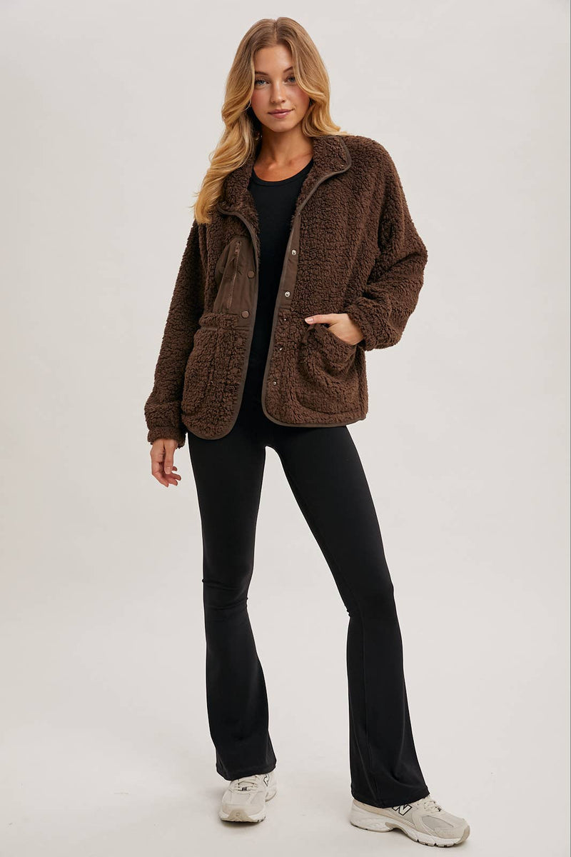 Button Down Fleece Sherpa Jacket