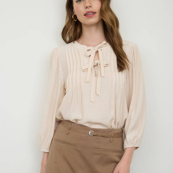 Front Tie Pleated Blouse