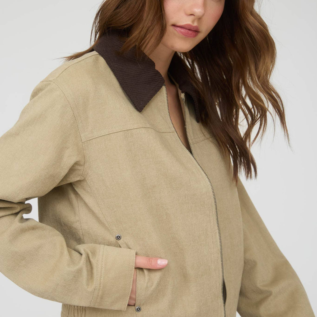 Corduroy Collar Zip-up Jacket