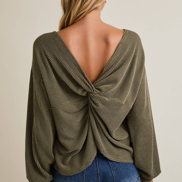Back Twist Long Sleeve Sweater