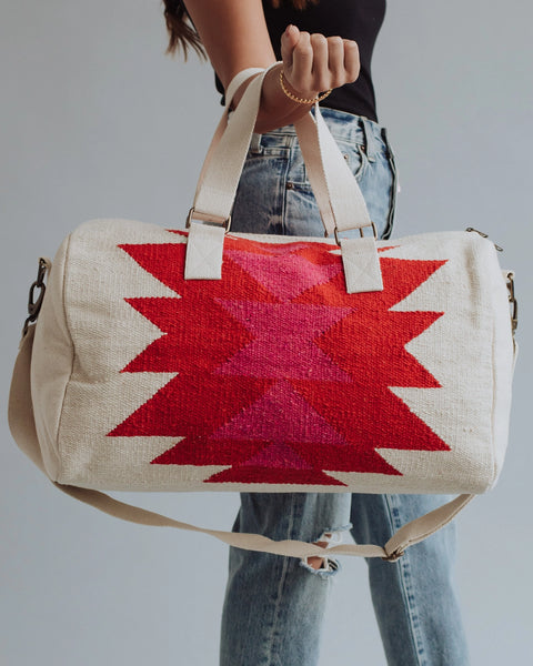 Cream, Red & Pink Aztec Duffel