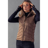 High neck zip up puffer vest (brown); women's apparel