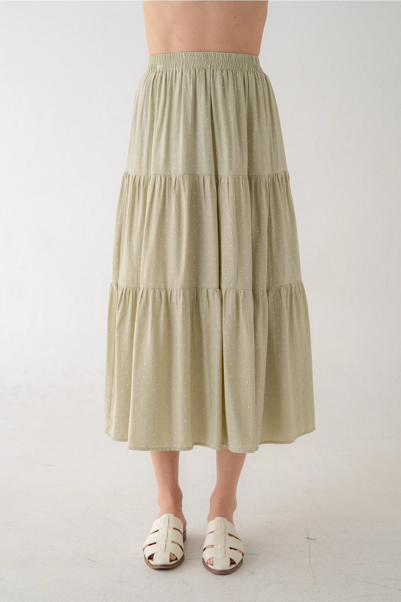 Micro Dot Tiered Midi Skirt