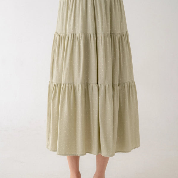 Micro Dot Tiered Midi Skirt
