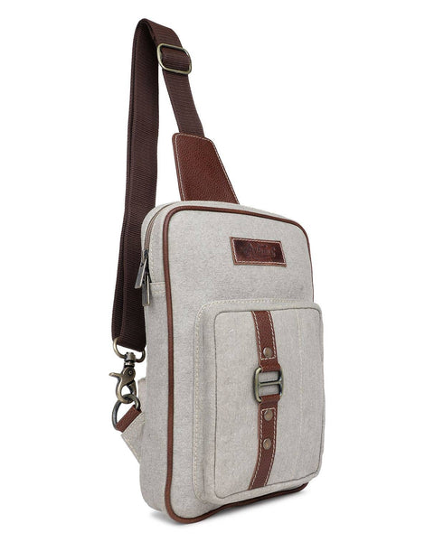 Canvas & Leather Women's Sling Bag - Silver