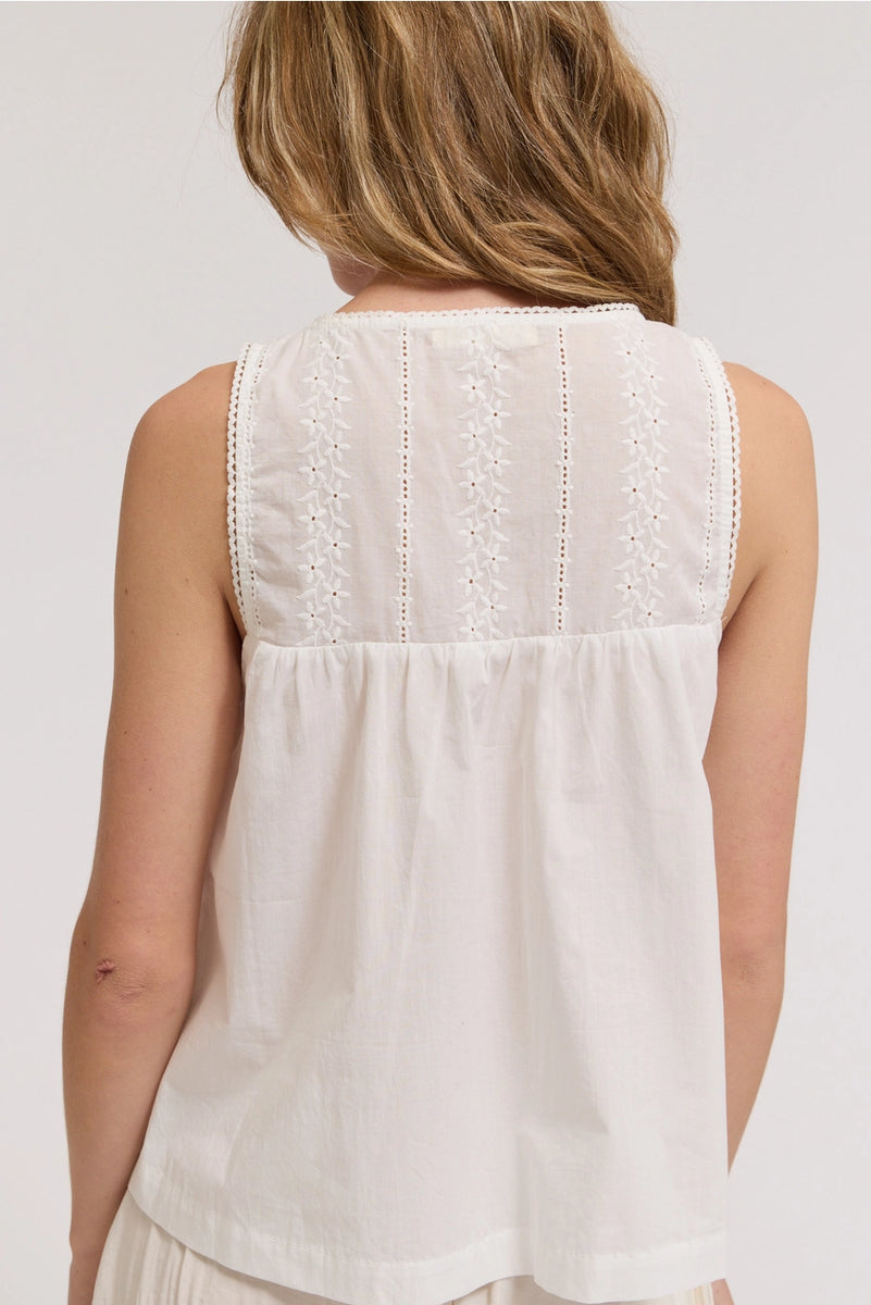 Cotton V-Neck Eyelet Tank