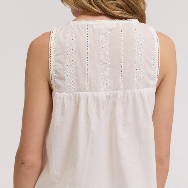 Cotton V-Neck Eyelet Tank