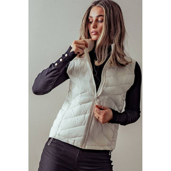 High neck zip up puffer vest (white); women's apparel