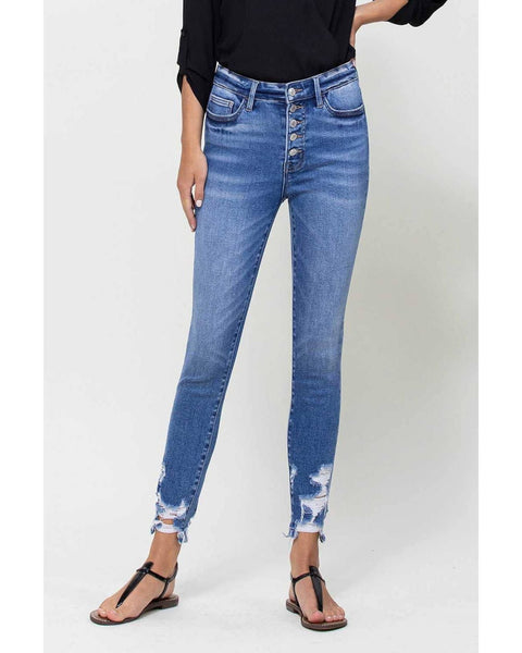 Haylie Exposed Button High Rise