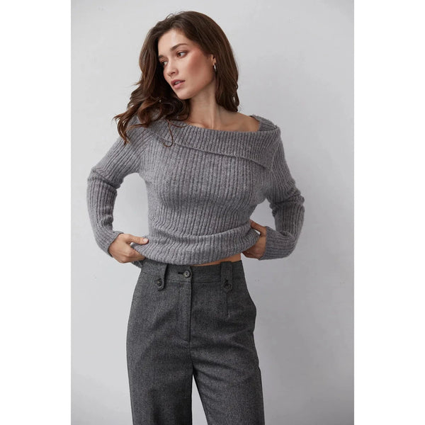 Dark grey wool-blend womens business pants; womens clothing.