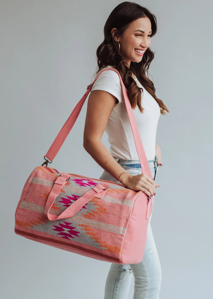 Orange, Bright Pink & Slate Aztec Duffel