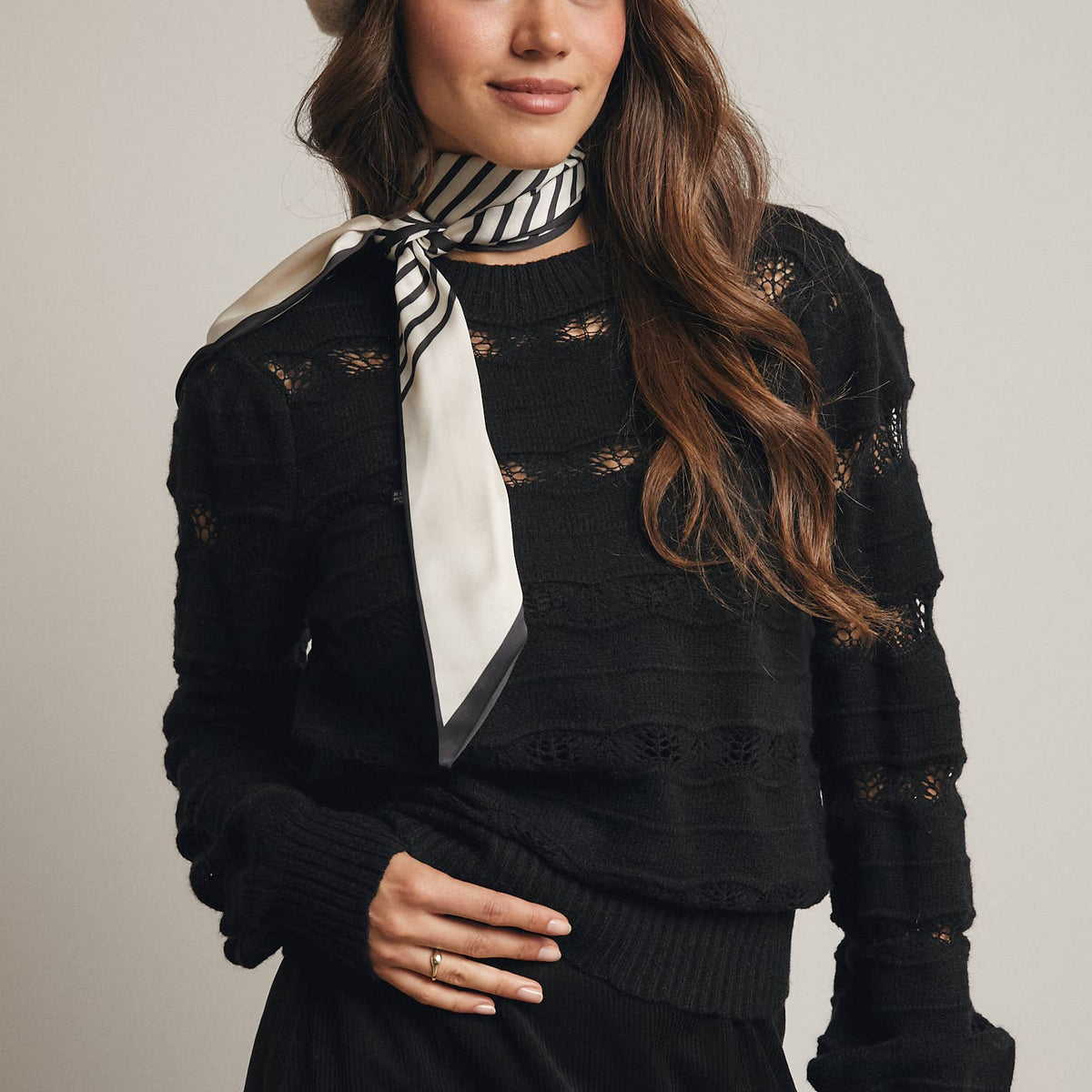 Olivia Pointelle Stripe Knit Pullover
