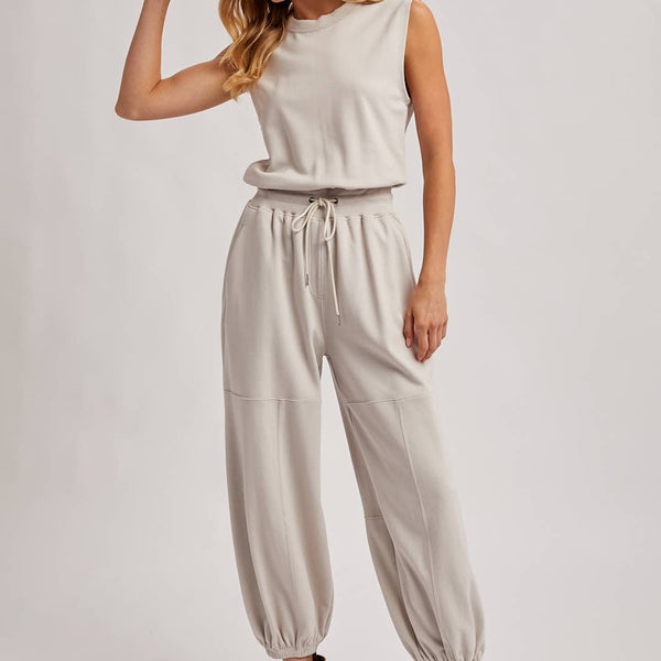 Drawstring Waist Sleeveless Active Jumpsuit