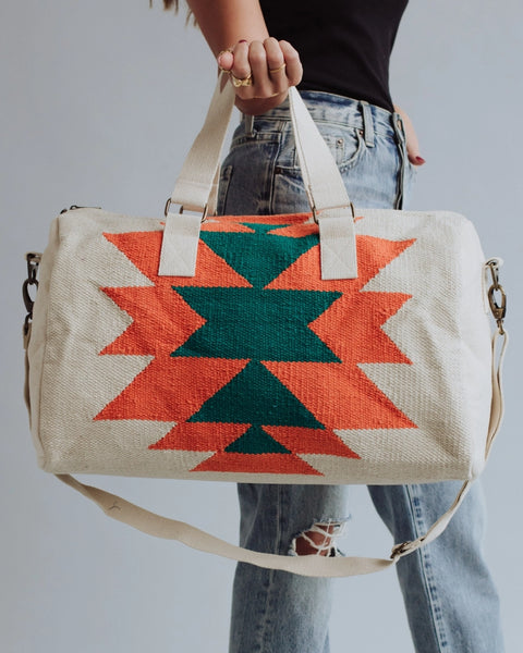 Beige, Orange & Green Aztec Duffel