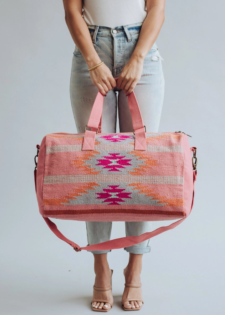 Orange, Bright Pink & Slate Aztec Duffel