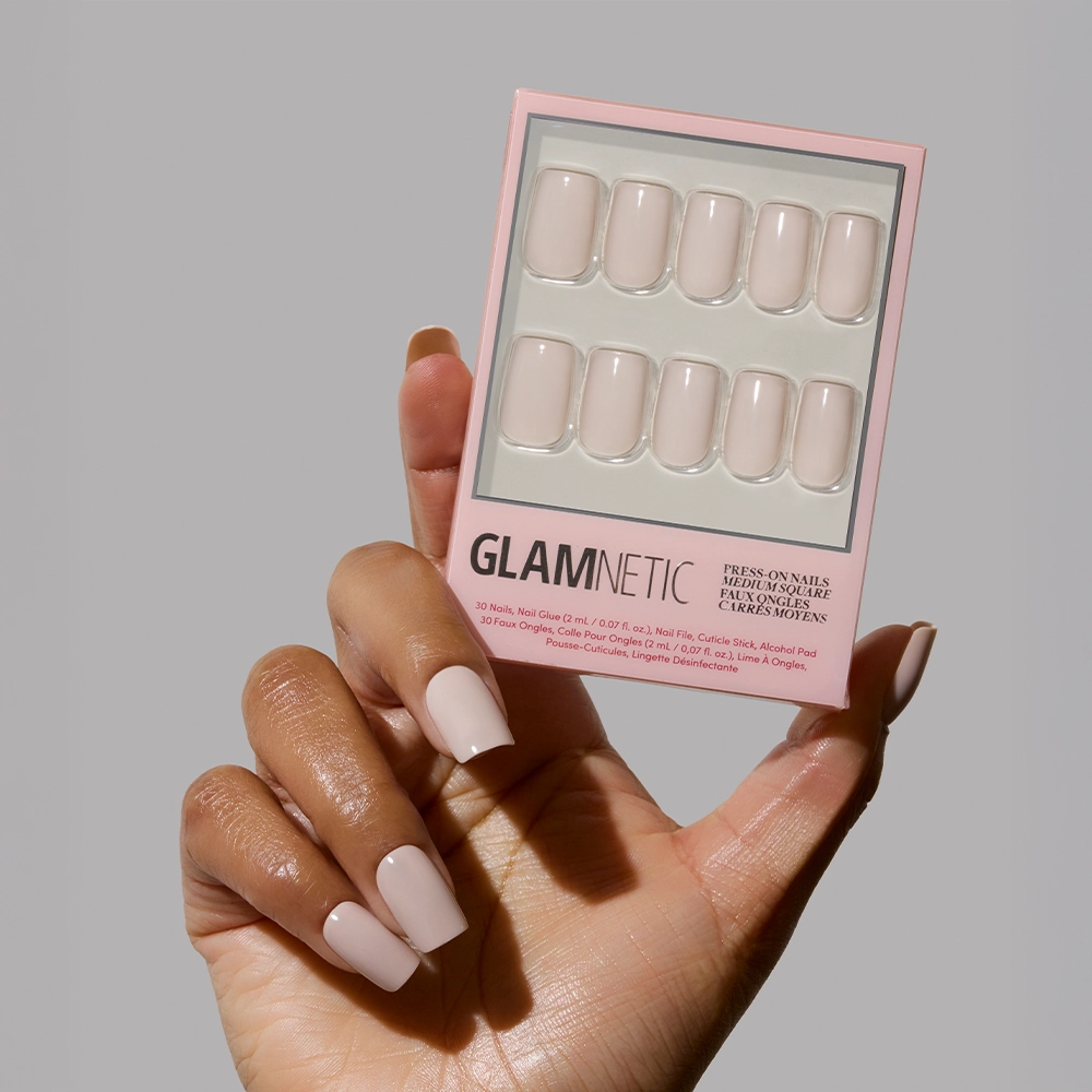 Glamnetic - Bare Bliss Press-On Nails | Medium Square Grey Nude Opaque Nails