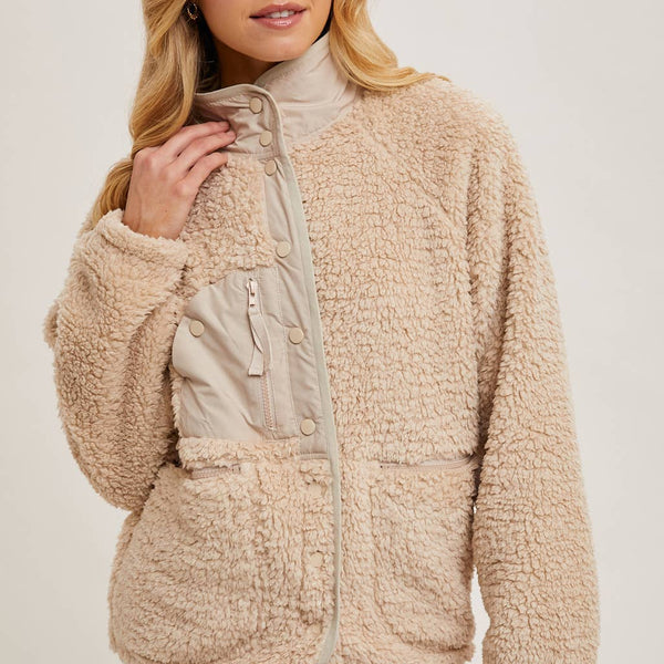 Button Down Fleece Sherpa Jacket