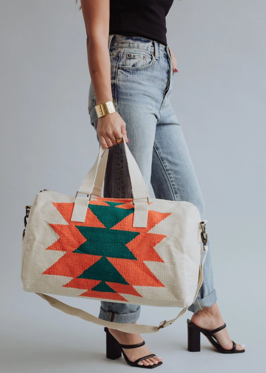 Beige, Orange & Green Aztec Duffel