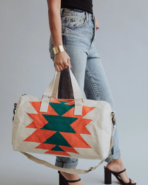 Beige, Orange & Green Aztec Duffel