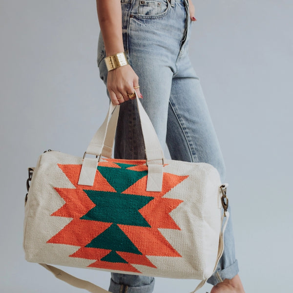 Beige, Orange & Green Aztec Duffel